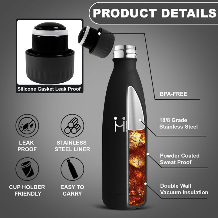 Mujigaga Thermosflasche, 500ml Trinkflasche Edelstahl, BPA-Frei, Trinkflasche Auslaufsicher, 24h Kal