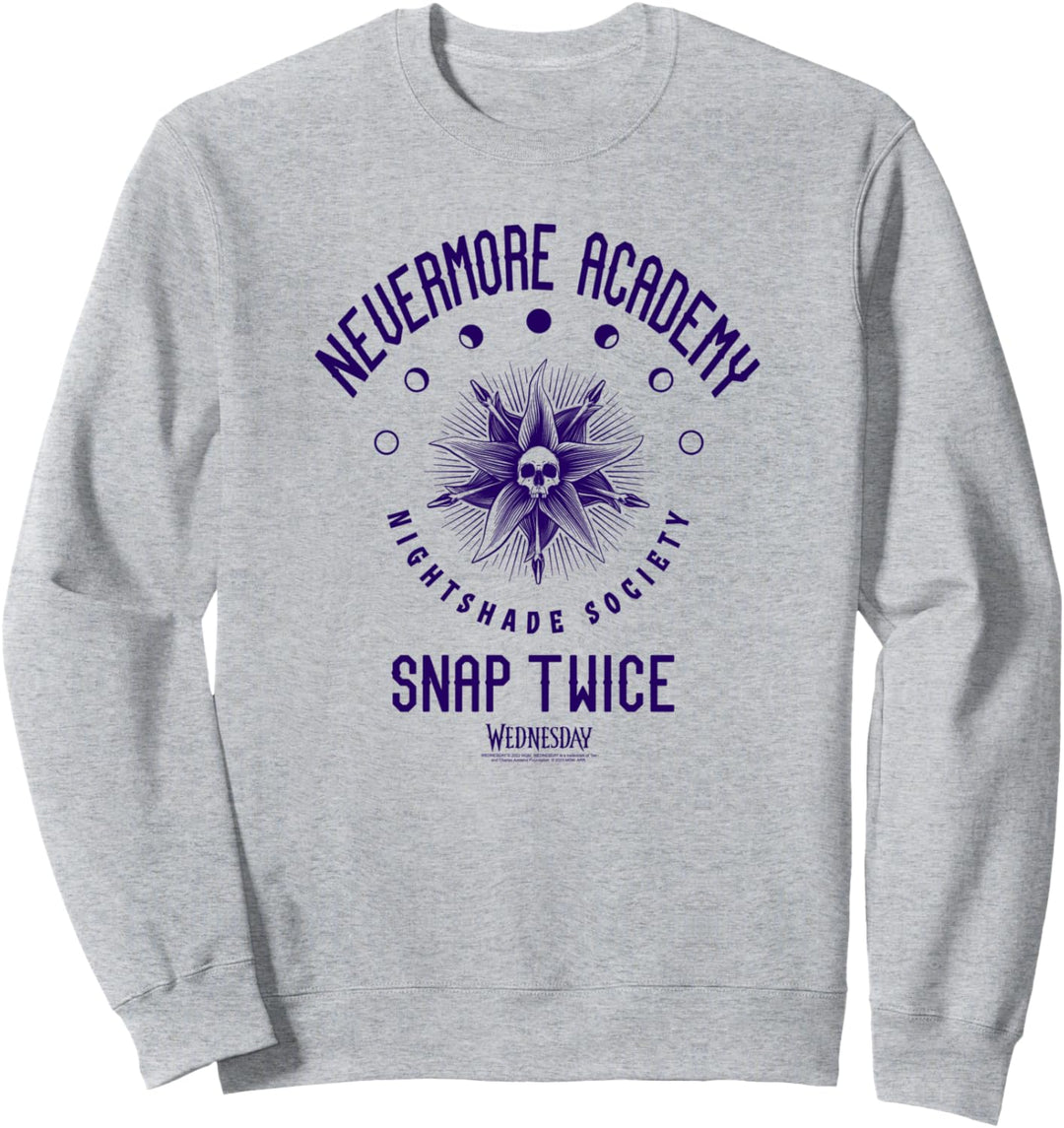 Wednesday Nevermore Academy Snap Twice Celestial Collegiate Sweatshirt