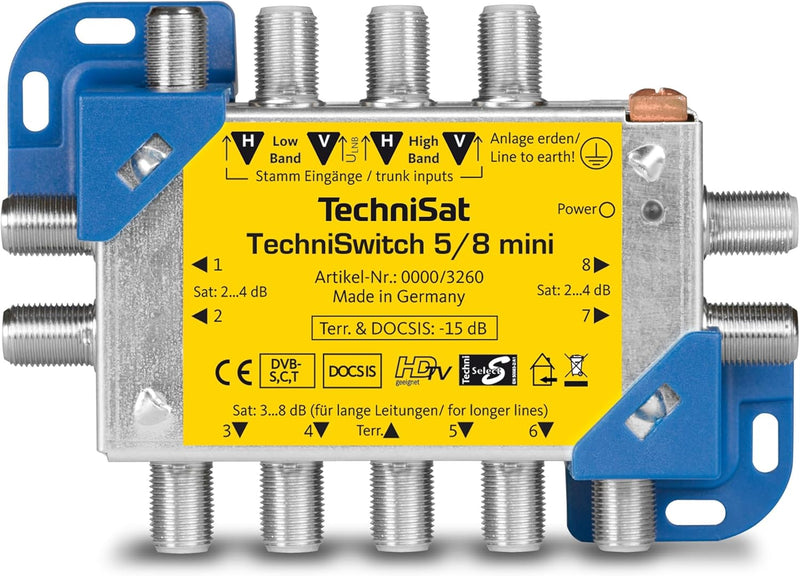 TechniSat TECHNISWITCH 5/8 MINI, Multischalter / Satverteiler für bis zu 8 Teilnehmer, 100m Entfernu