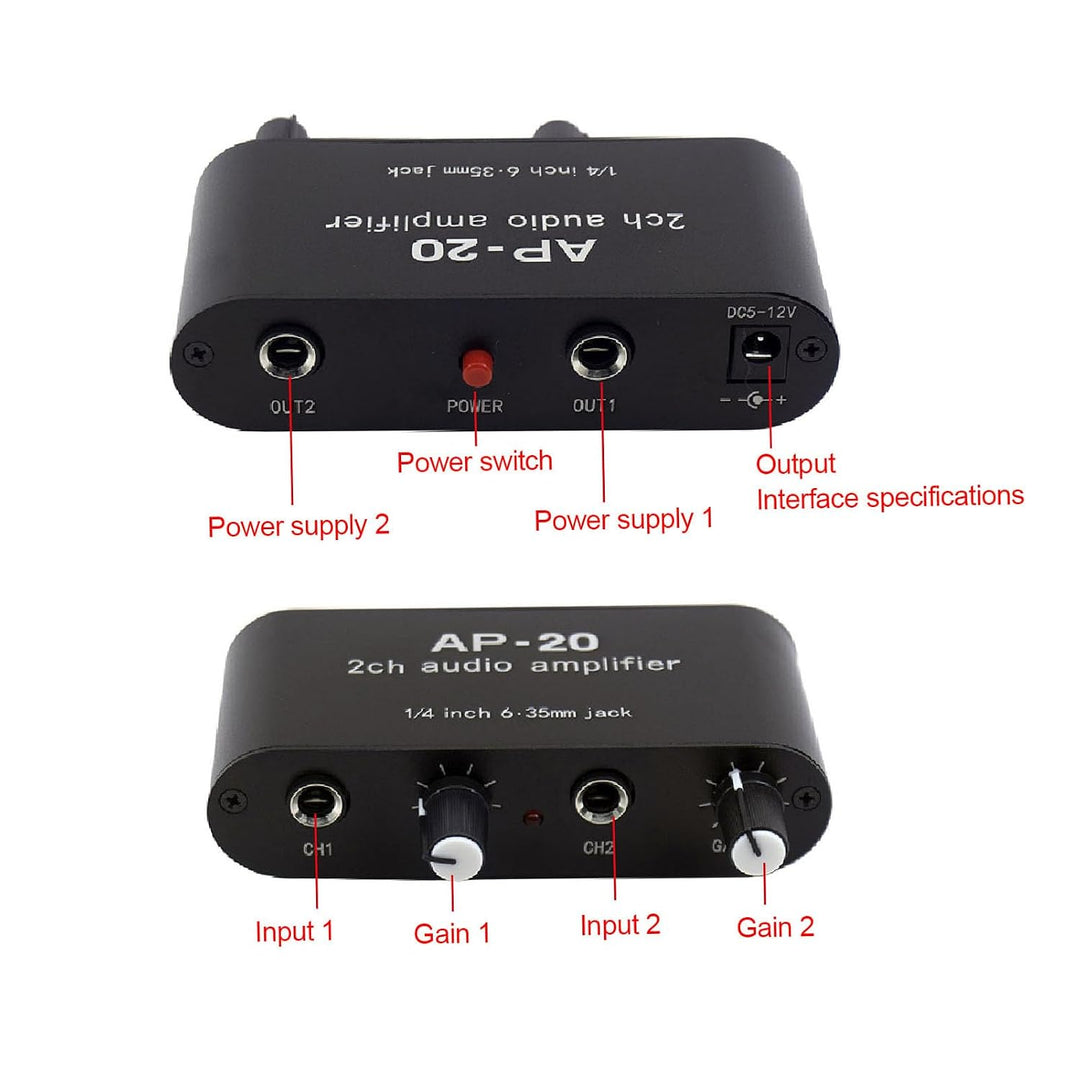 Tonvorverstärker, 0-20 DB 2CH 1/4 Zoll 6,5 Mm Tonverstärker DC 5-12 V für Mikrofone