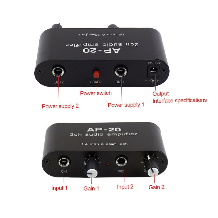 Tonvorverstärker, 0-20 DB 2CH 1/4 Zoll 6,5 Mm Tonverstärker DC 5-12 V für Mikrofone