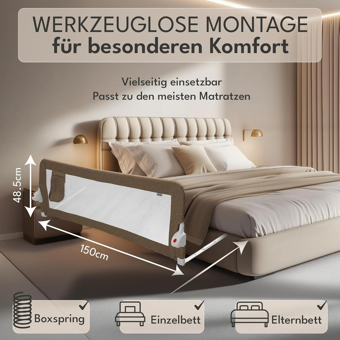 NooMii Rausfallschutz – faltbares Bettgitter 150×35×48,5 cm, Bettumrandung für Babybett, Kinderbett