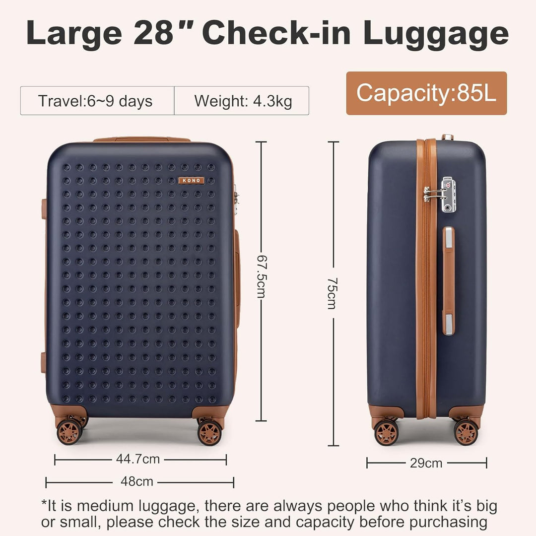 KONO Koffer Trolley Gross Hartschalenkoffer Reisekoffer von ABS Hartschalen Handgepäck mit 4 Spinner