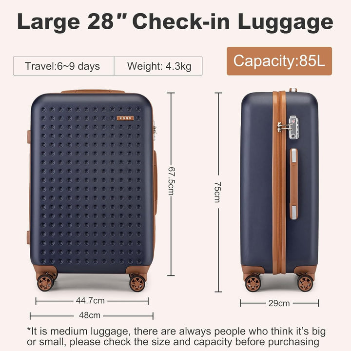 KONO Koffer Trolley Gross Hartschalenkoffer Reisekoffer von ABS Hartschalen Handgepäck mit 4 Spinner