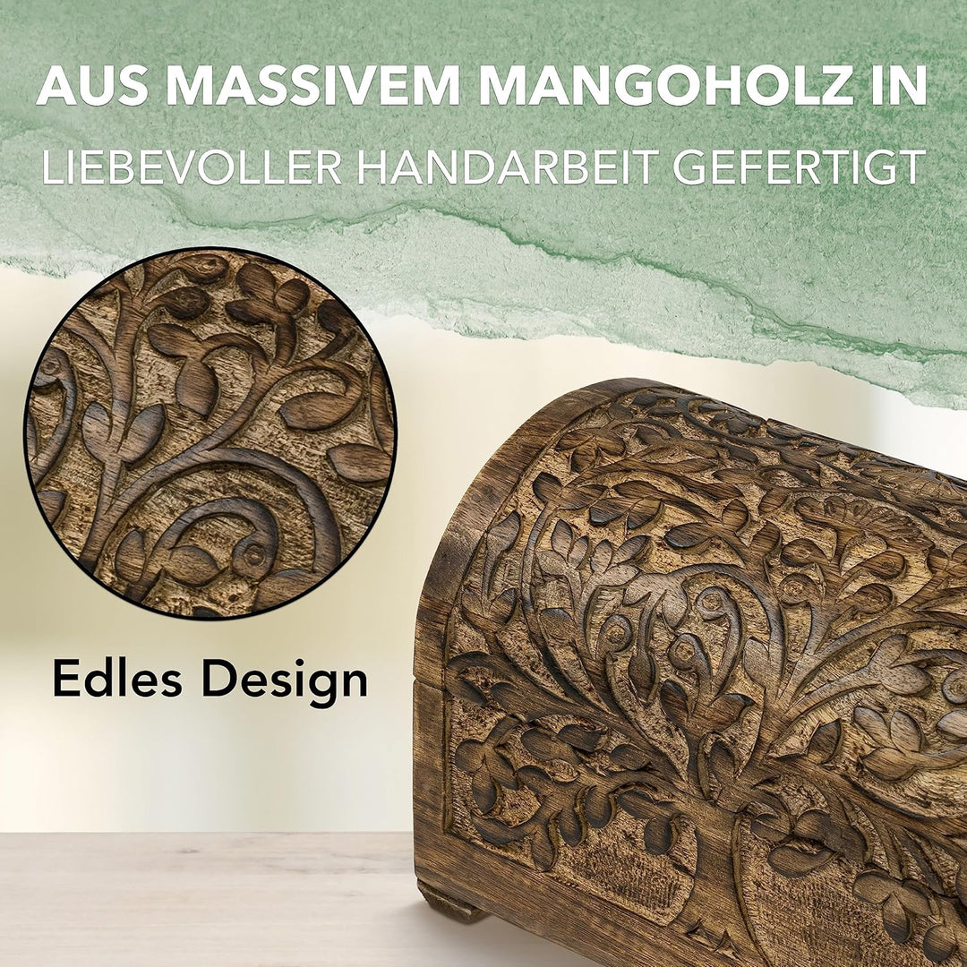 Kunstversteck Schatzkiste Baum des Lebens, massive Holz-Schatulle Dekobox 24x 15 x 15 cm Braun Box B
