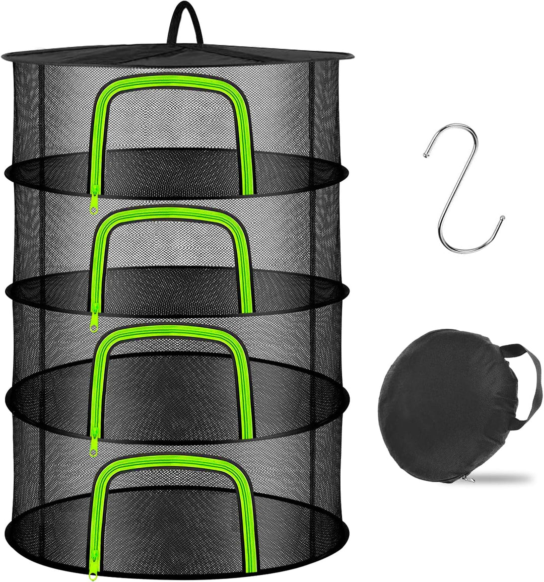 Coopache Trockennetz Kräuter Schwarz, 4-lagiges Kräutertrockner Hängend mit S-förmige Haken, Zipper