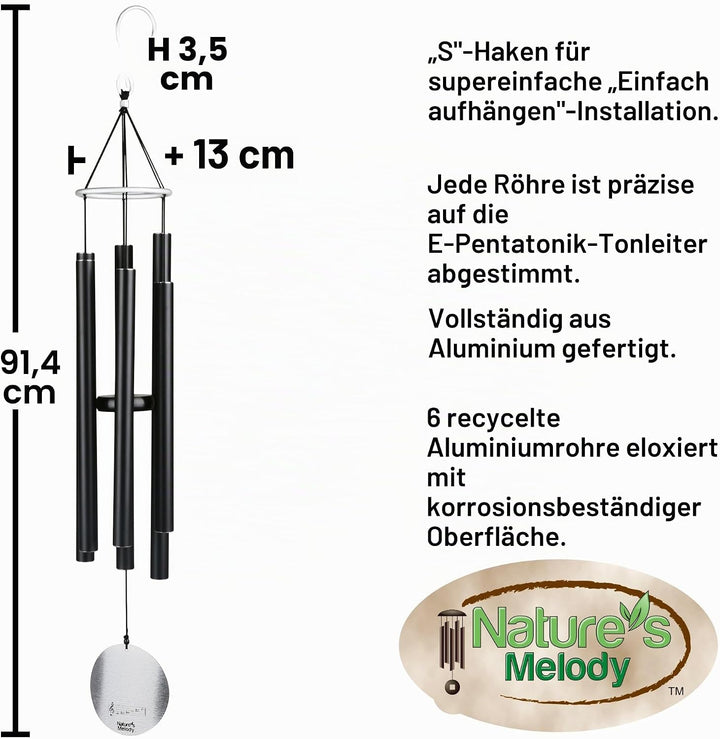 NATURE'S AT36BK MELODY - Aureole Tunes Klangspiel ca. 36 Zoll/ca. 91 cm, schwarz 36 Inch (91
