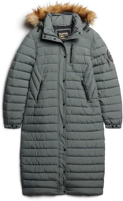 Superdry Damen Fuji Hooded Longline Puffer Jacke 38 Grün (Balsam Green), 38 Grün (Balsam Green)