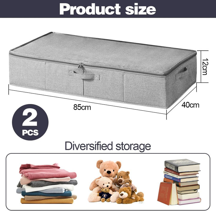 2 Stück Unterbett Aufbewahrungsbox mit Deckel, Grosse Unterbettkommode mit Griff, Faltbare Kleidung