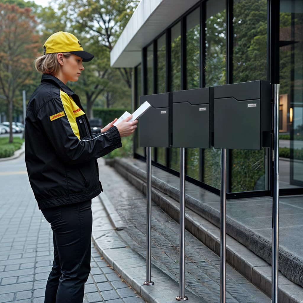 Metzler Standbriefkasten für 3 Parteien in Anthrazit RAL 7016 – Briefkasten freistehend 3er für Mehr