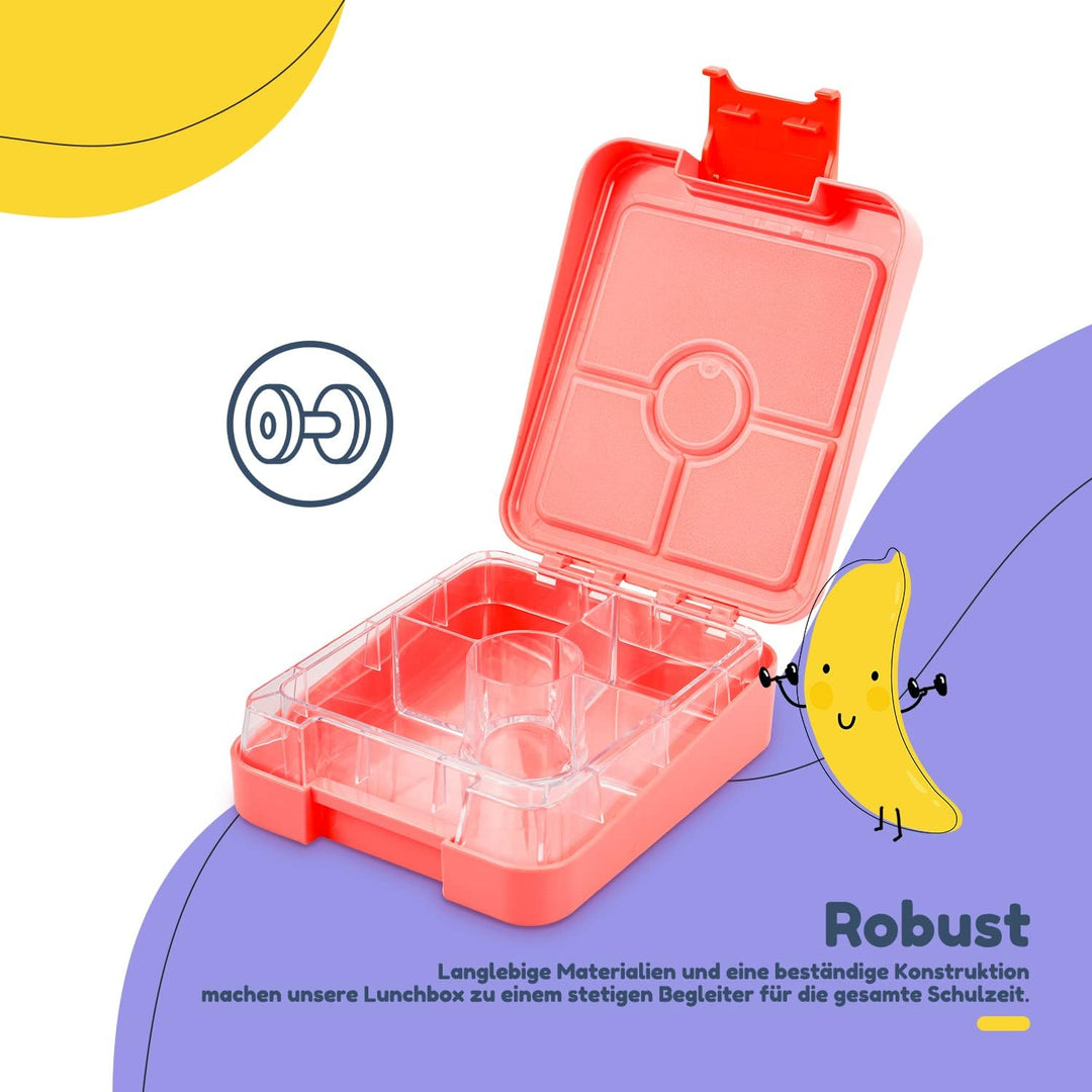 schmatzfatz easy Snackbox, mit Fächern, Brotdose, Lunchbox, Bento Box, Geschenk für Kinder (Coral),