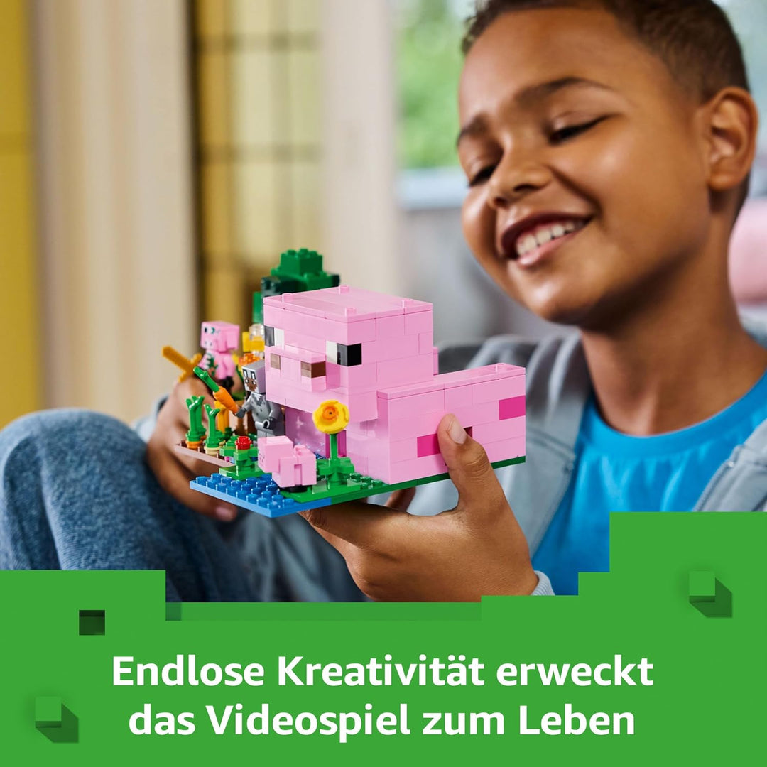 LEGO Minecraft Das Babyschwein-Haus, Set zum Videospiel mit Tierfiguren, Bauspielzeug mit Zombie-Pig