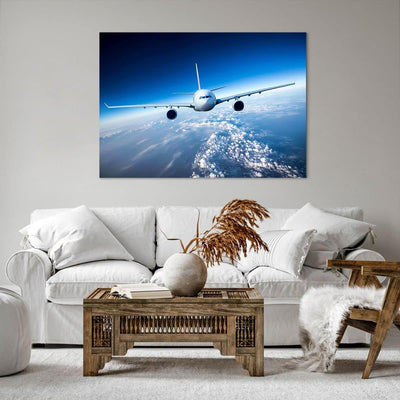 Bilder auf Leinwand 100x70cm Leinwandbild Flugzeug himmel wolken flug Gross Wanddeko Bild Schlafzimm