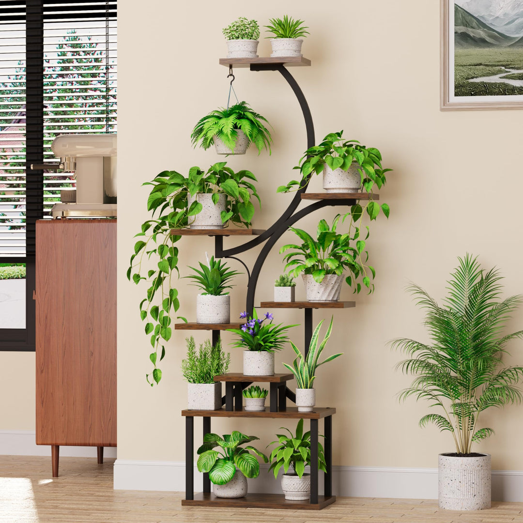 BACEKOLL 8 Ebenen Blumenständer 157cm - Metall-Holz Pflanzenregal - Innen &  Aussen Blumentreppe