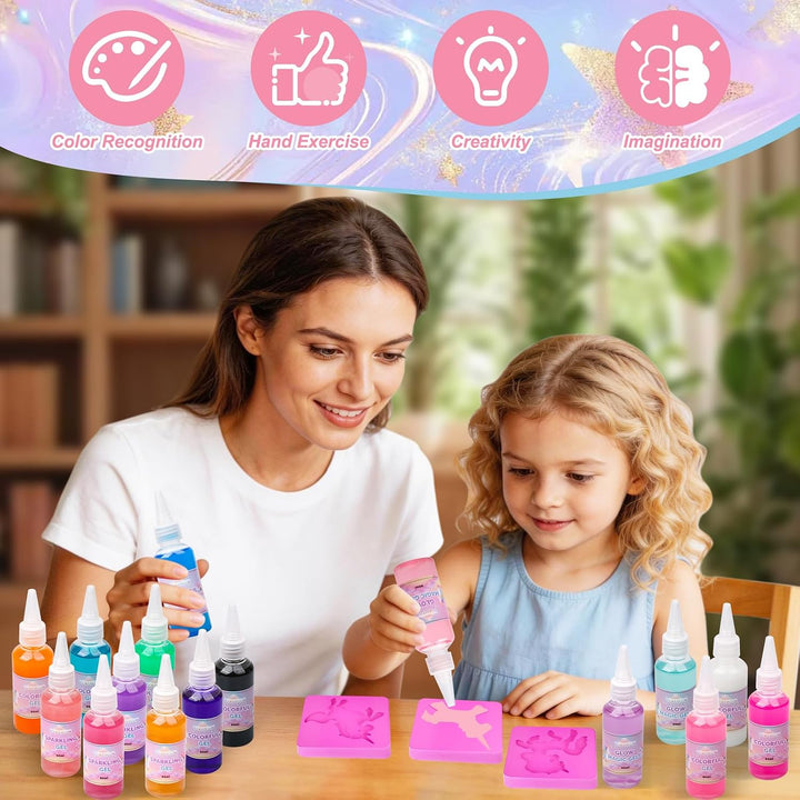 Tibimon Einhorn Magic Water Elf, DIY 3D Magisches Wasser Gel Spielzeug, 20 Magischem Gel und 16 Form