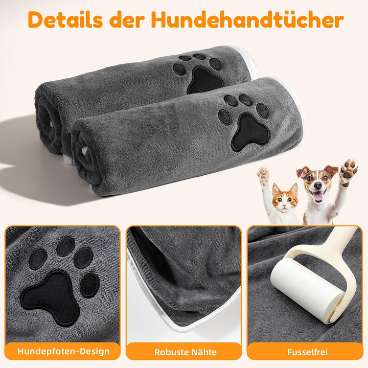 2er Set Hunde Handtuch extra saugfähig, Hundehandtücher aus Mikrofaser, Weich, Langlebig und Schnell