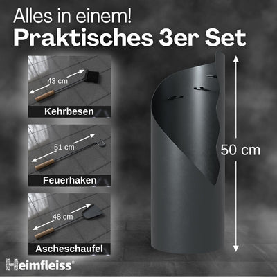 Heimfleiss® Kaminbesteck Modern Grau | Ofenbesteck Kaminbesteck Set | Hochwertiges Kaminset aus Schü