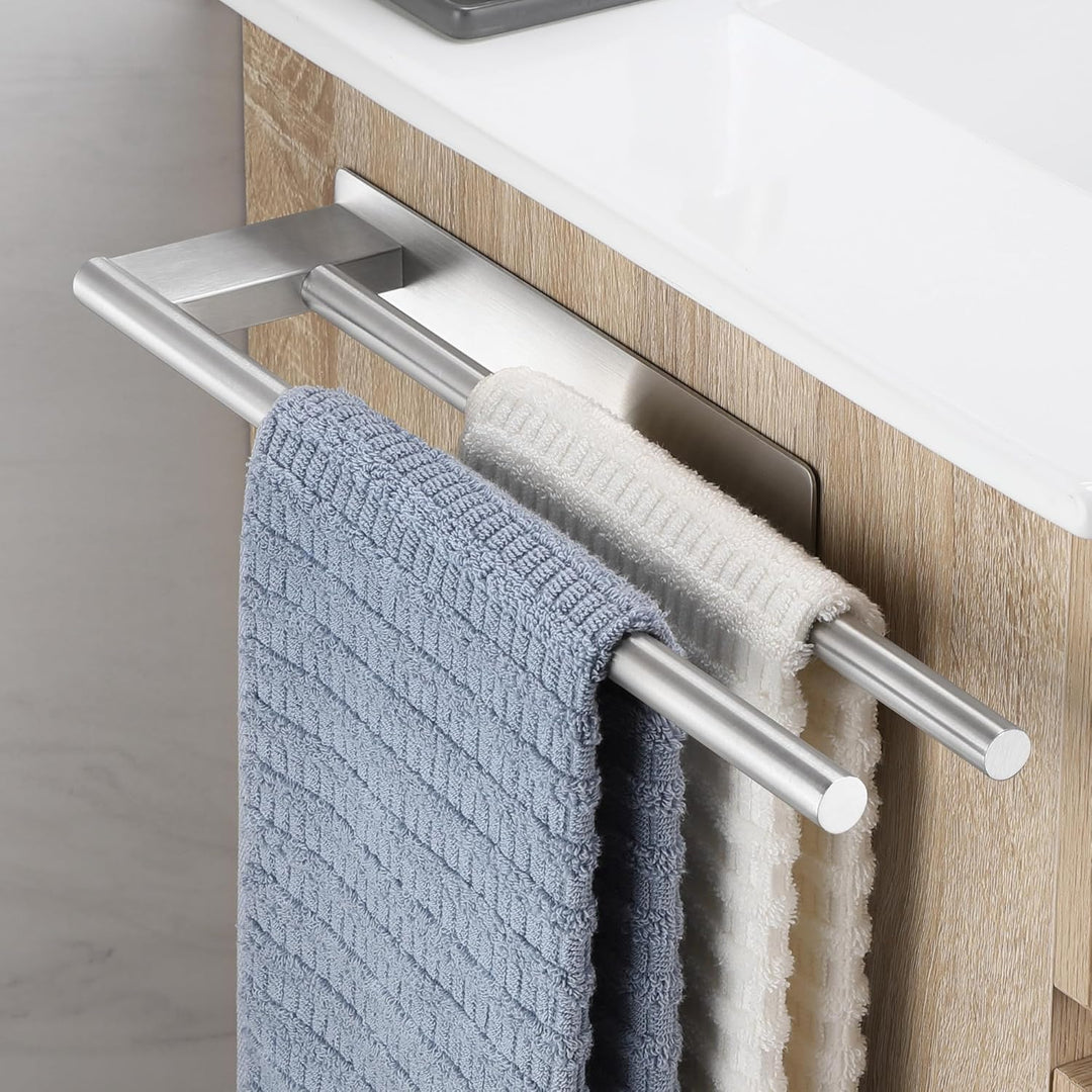 OETAMS Handtuchhalter Ohne Bohren Silber Doppelt Selbstklebend Handtuchstange Zweiarmig Badetuchhalt