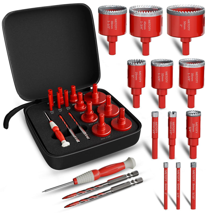 15 Stück-Diamant Lochsägen Bohrer Set (6-50mm) ，Gezahnte-Kernbohrer für Keramik, Glas, Fliesen, Marm