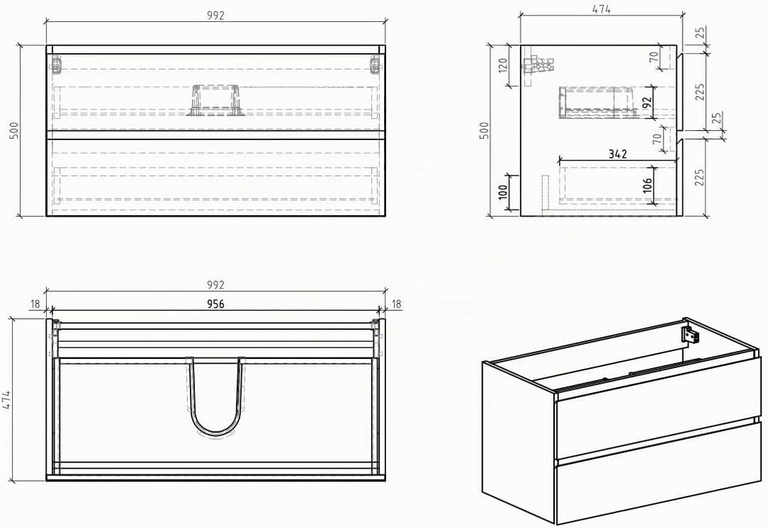 Waschbeckenunterschrank Angela 100cm - Eiche - Unterschrank Badmöbelset Unterschrank, Eiche 100cm, U