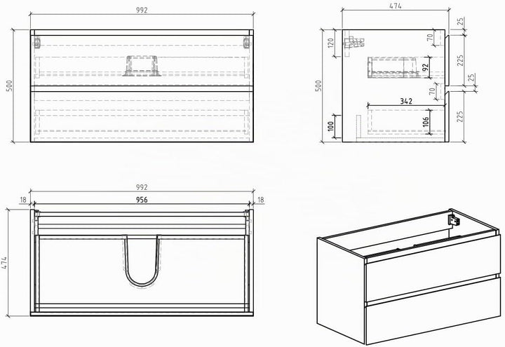 Waschbeckenunterschrank Angela 100cm - Eiche - Unterschrank Badmöbelset Unterschrank, Eiche 100cm, U