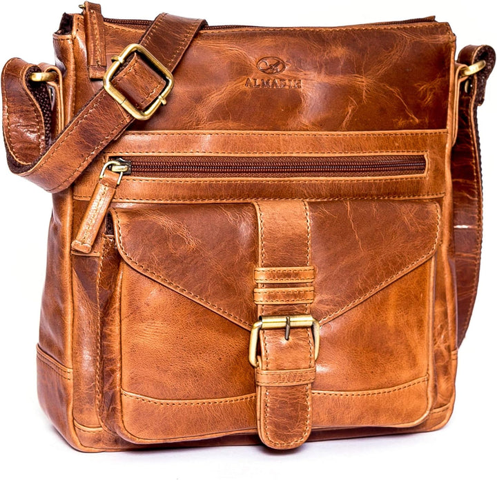ALMADIH Premium Leder Damentasche Umhängetasche Abby - praktische Ledertasche Handtasche Schultertas