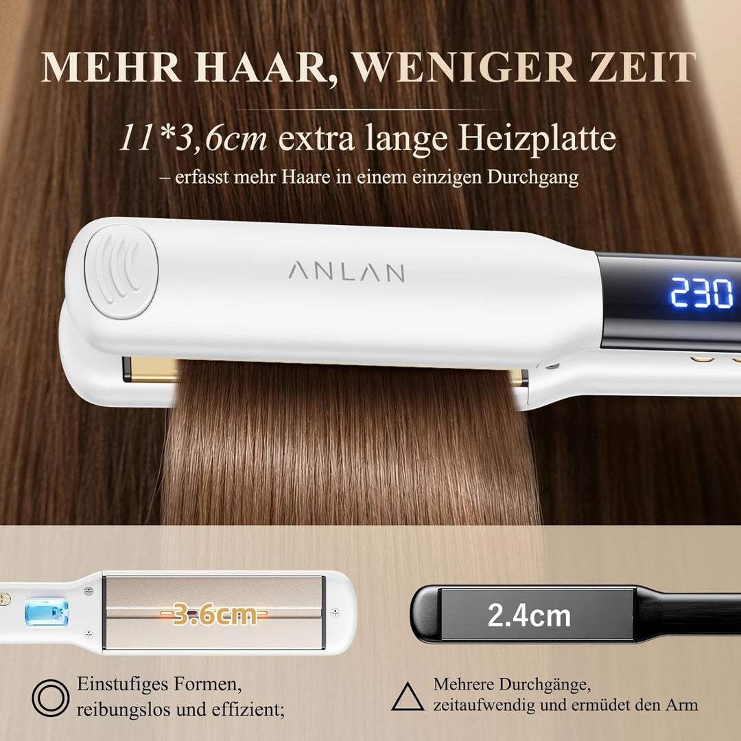 ANLAN Glätteisen und Lockenstab 2 in 1, 36mm extrabreite Platte, 100-230°C präzise Temperatureinstel