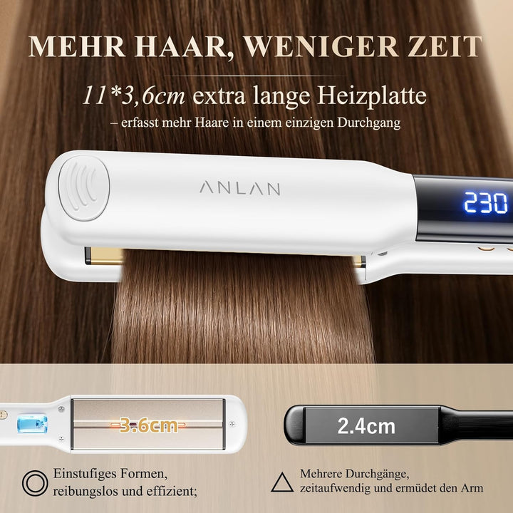 ANLAN Glätteisen und Lockenstab 2 in 1, 36mm extrabreite Platte, 100-230°C präzise Temperatureinstel