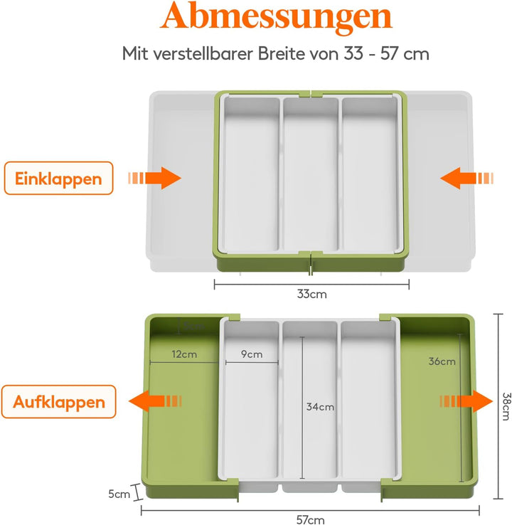 Lifewit Besteckkasten für Schubladen, erweiterbarer grosser Besteckkasten für die Küche, verstellbar