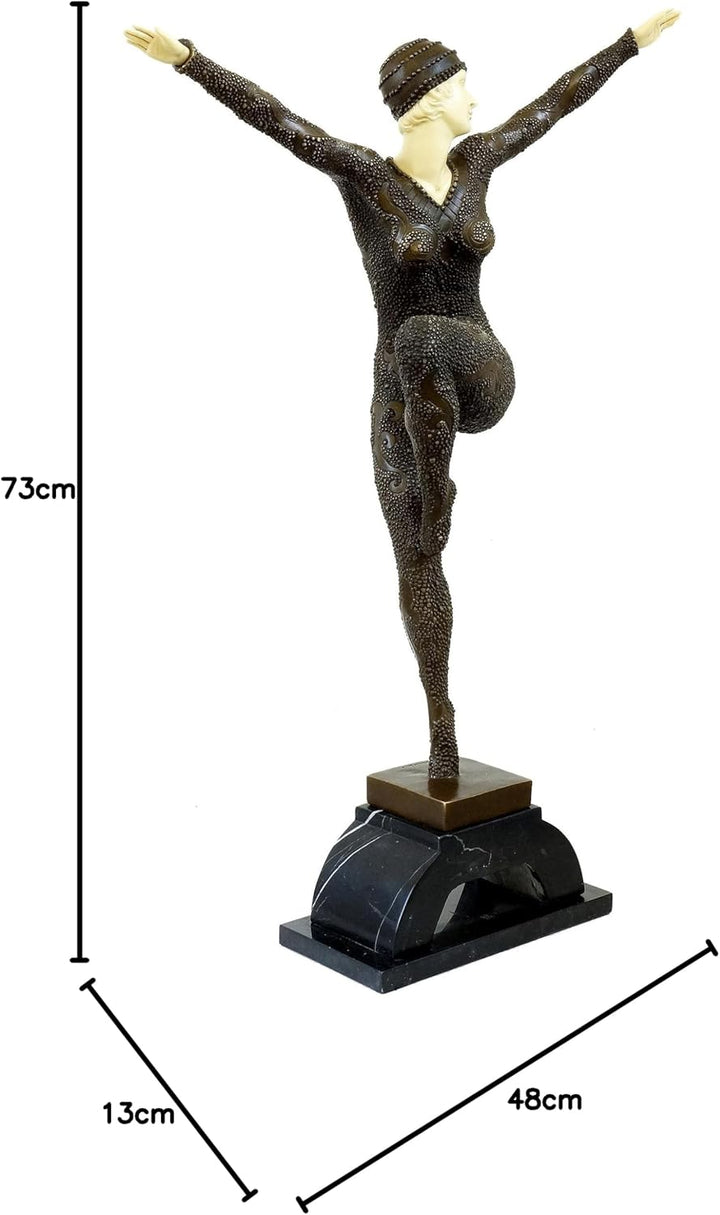 Kunst & Ambiente - Grosse Art Deco Skulptur - XXL Tänzerin auf Marmorsockel Figur - D. H. Chiparus s