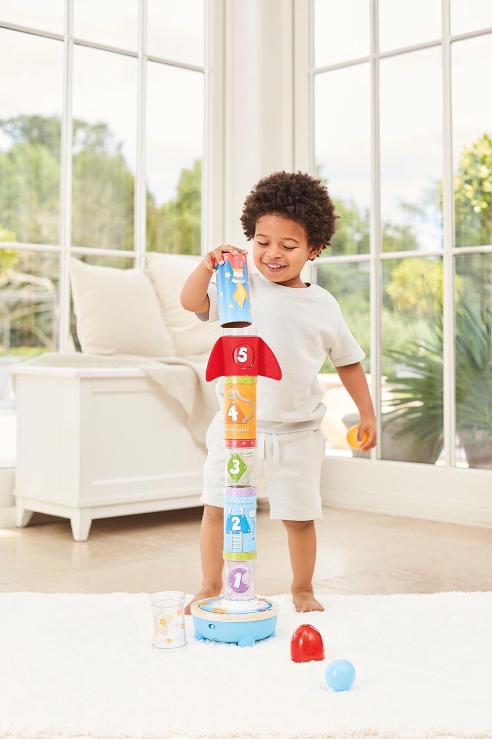Hape Raketen-Flugstation – Interaktive Motorikspielzeug mit Gebläse, Rakete und 7 Stationen, Lernspi
