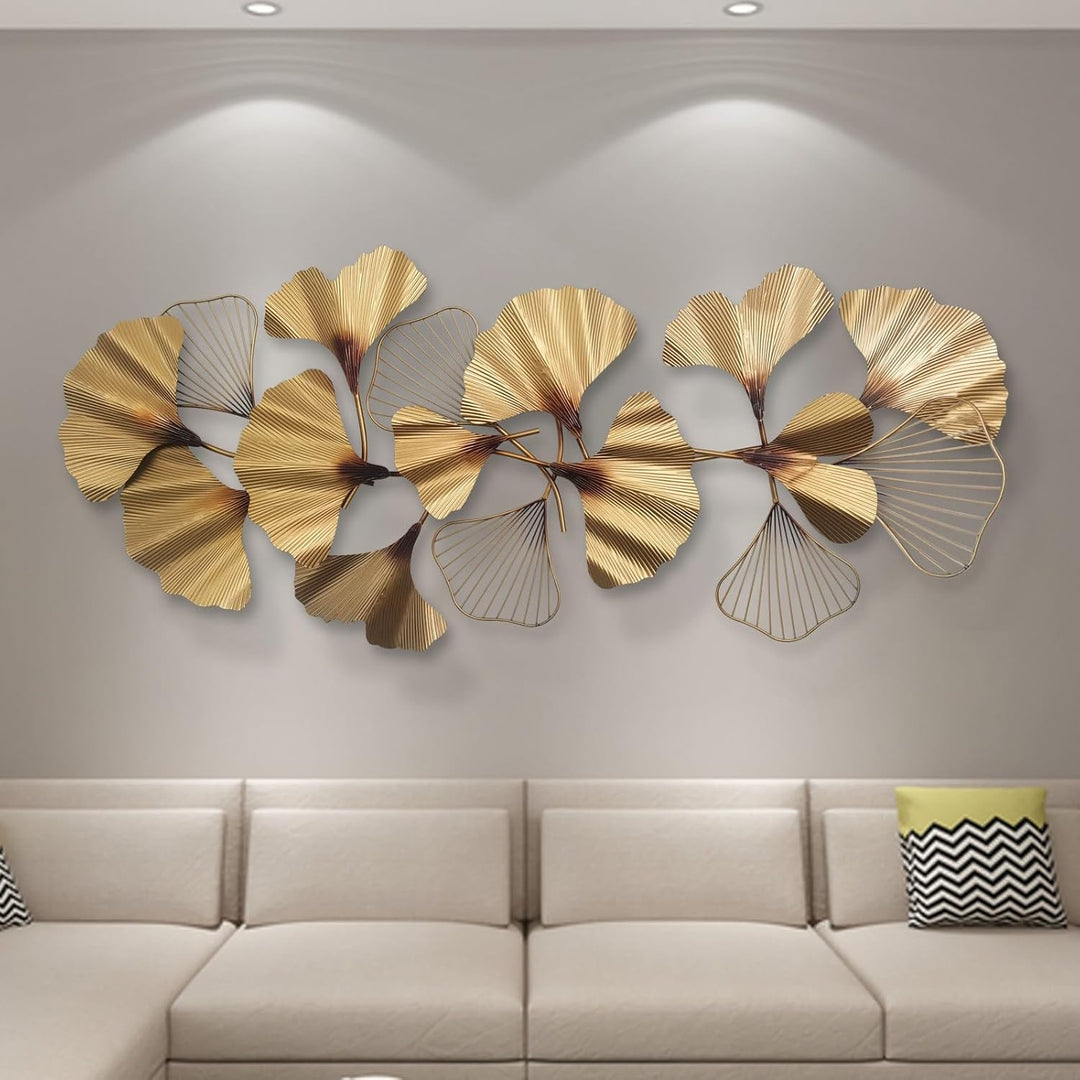 Dekoleidenschaft 3D Wandbild Ginkgo aus Metall in gold, 132x60 cm, Wanddeko, Wandschmuck mehrfarbig
