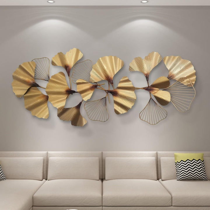 Dekoleidenschaft 3D Wandbild Ginkgo aus Metall in gold, 132x60 cm, Wanddeko, Wandschmuck mehrfarbig