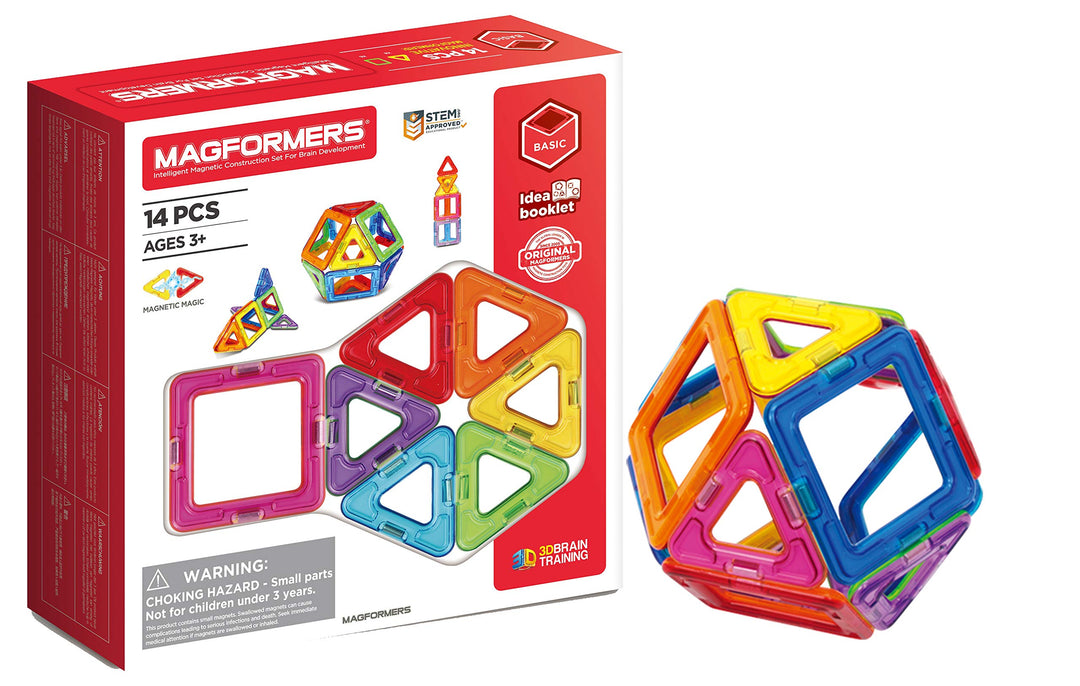 Magformers 14-piece Magnetic Construction Tiles Toy. STEM Teaching Resource. With 6 Squares and 8 Tr