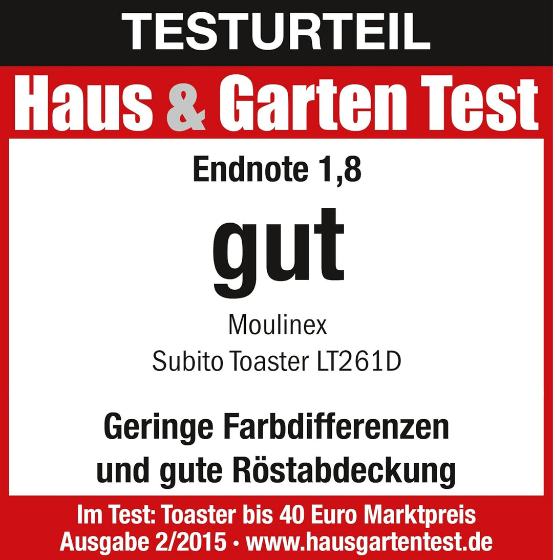 Moulinex LT261D Subito - Roter Doppelschlitz-Toaster | Brötchenaufsatz | 850 Watt | Variable Bräunun