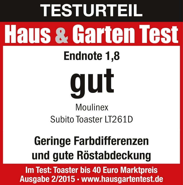 Moulinex LT261D Subito - Roter Doppelschlitz-Toaster | Brötchenaufsatz | 850 Watt | Variable Bräunun