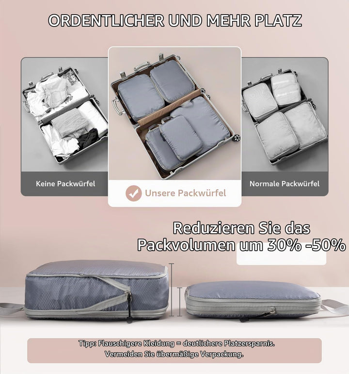 Meowoo Packing Cubes Kompression Koffer Organizer Packwürfel Packtaschen Kleidertaschen Verpackungsw