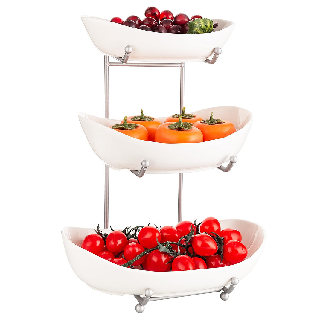 XUDREZ Obst Etagere mit 3 Etagen Obstschalen aus Keramik, Platzsparendes Obstkorb Etagere für die Fa