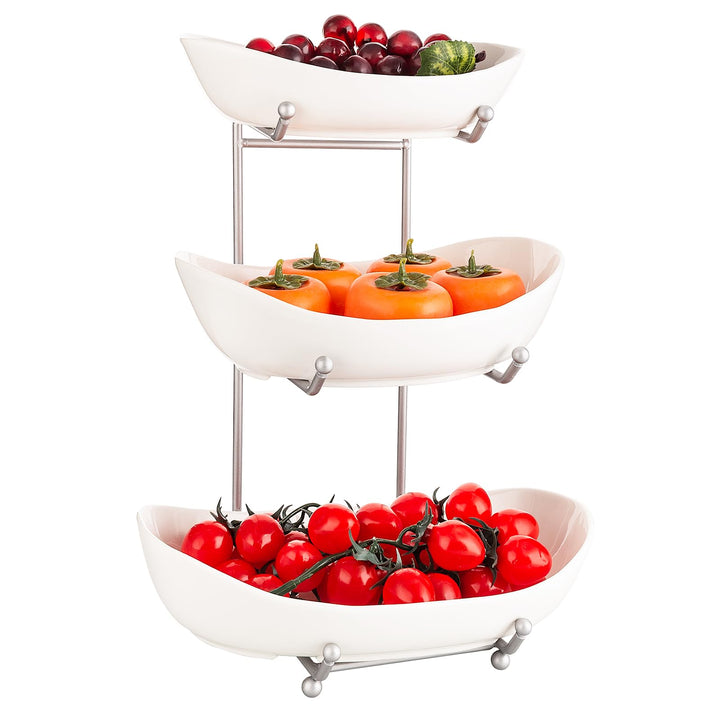XUDREZ Obst Etagere mit 3 Etagen Obstschalen aus Keramik, Platzsparendes Obstkorb Etagere für die Fa