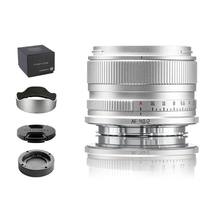 TTARTISAN AF 40 mm f/2 Silber für L-Mount, Vollformat 40 mm f2 Autofokus Prime Objektive für L-Mount