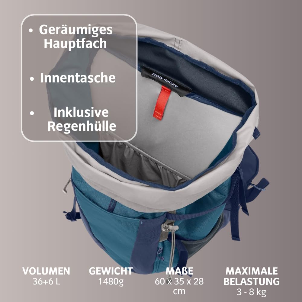 VAUDE Wanderrucksack für Damen & Herren 42 Liter, Aeroflex 3D Belüftung & ErgoShape-Schultergurte, R