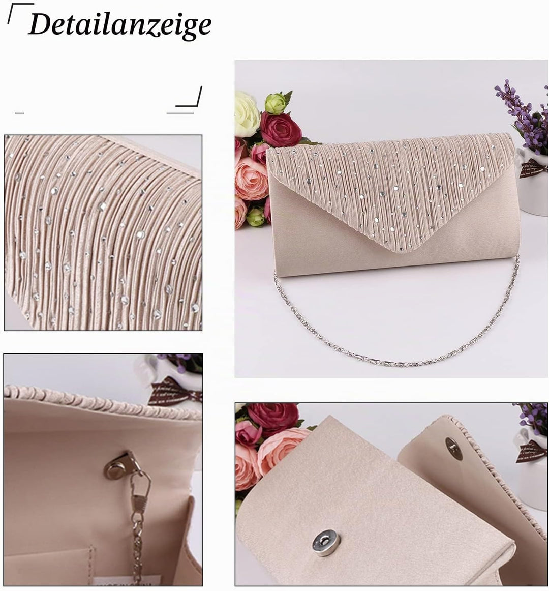 CORIOS Damen Abendtasche Glitter Strass Clutch Tasche Envelope Henkeltasche Glänzend Umhängetasche G