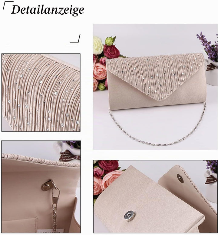 CORIOS Damen Abendtasche Glitter Strass Clutch Tasche Envelope Henkeltasche Glänzend Umhängetasche G