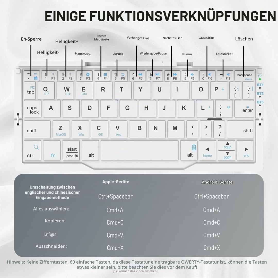 Leise Tastatur Faltbare QWERTY BT mit Magnetischem Ständer, Aluminium Mini Tragbare Kabellose Tastat