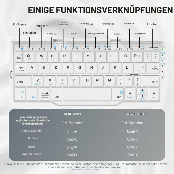 Leise Tastatur Faltbare QWERTY BT mit Magnetischem Ständer, Aluminium Mini Tragbare Kabellose Tastat