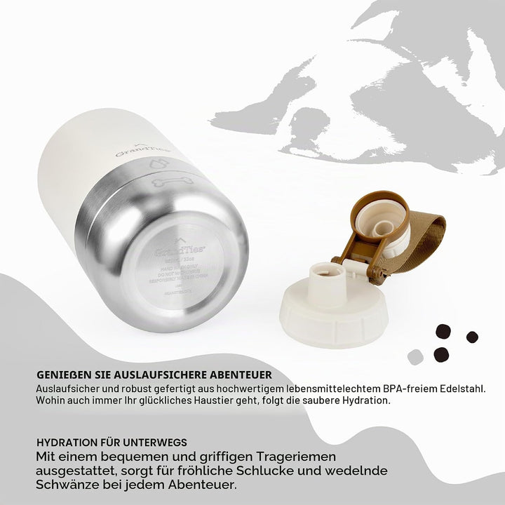 GrandTies Isolierte tragbare Hundewasserflasche mit 2 abnehmbaren Hundenapfspender, auslaufsicherer