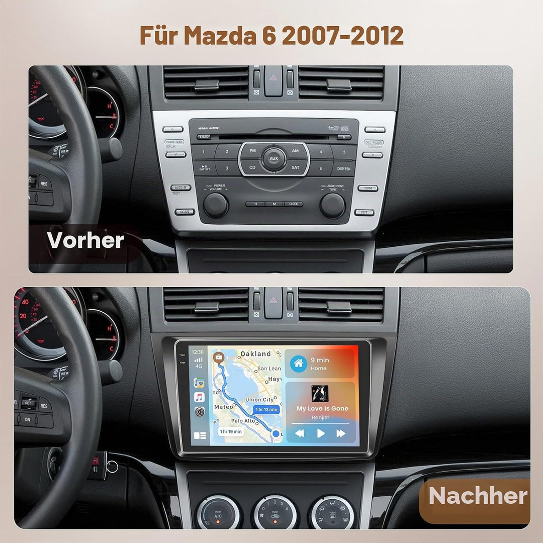 Hikity Android 15 4+128G Autoradio für Mazda 6 2007-2012 mit 9 Zoll Incell Touchscreen, Autoradio 2D