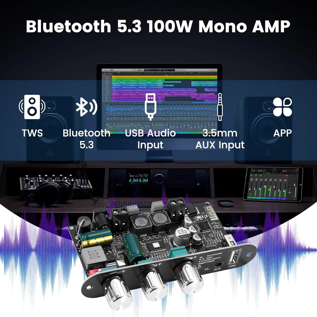ZK-1001U Bluetooth 5.3 Mono-Verstärker HiFi-Stereo mit TWS & Boost-Schaltung, 100 W Ausgangsleistung