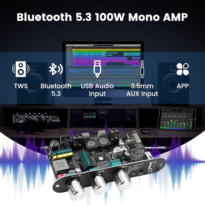 ZK-1001U Bluetooth 5.3 Mono-Verstärker HiFi-Stereo mit TWS & Boost-Schaltung, 100 W Ausgangsleistung