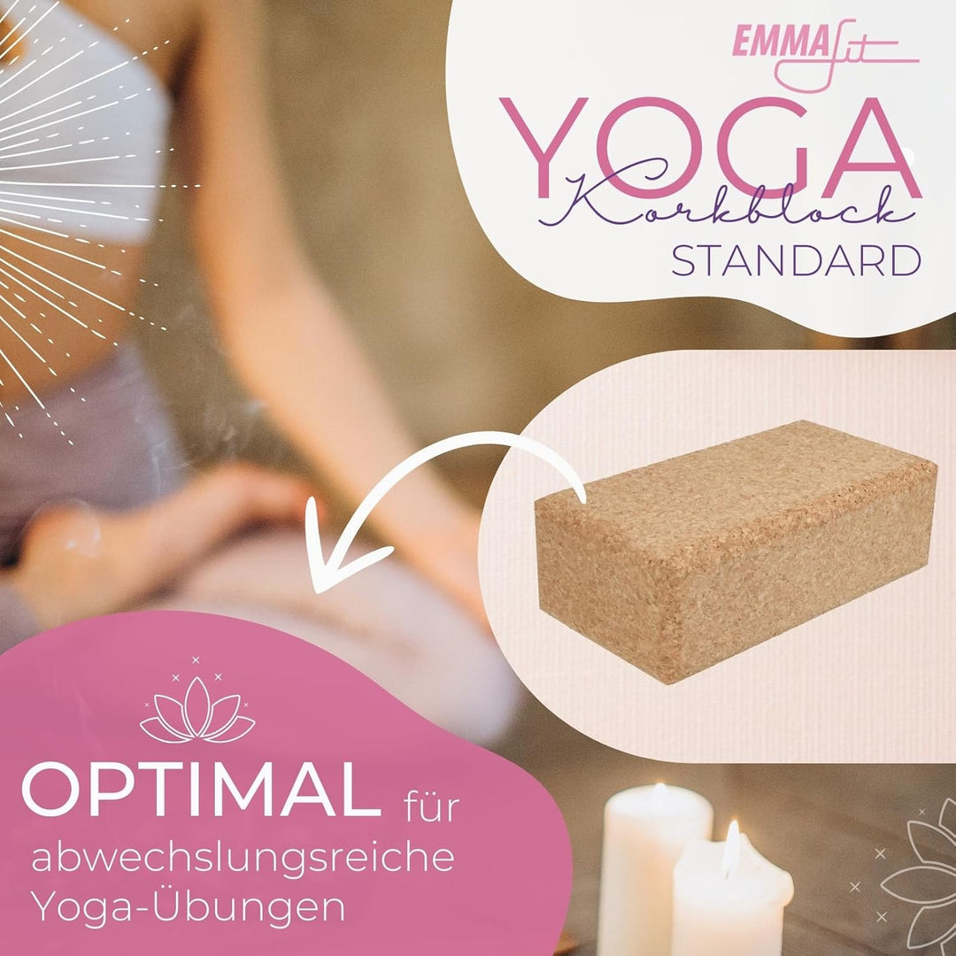 EMMAfit Kork Yoga Block Klassik I hochwertiger Yogablock aus Kork für Yoga-Übungen I hygienisch &amp; um